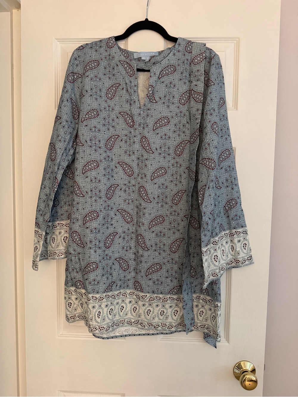 Hill House Light Blue Paisley Long-Sleeve Tunic Dress